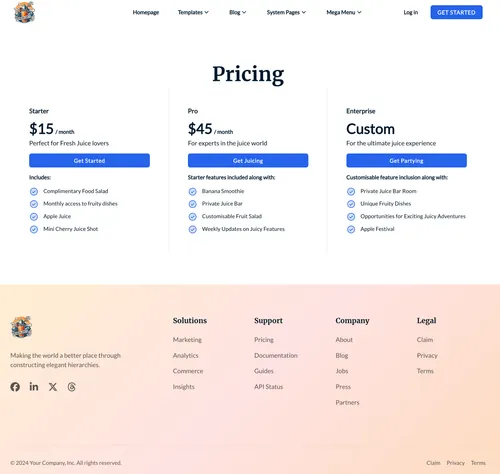 Pricing Template | FreshJuice DEV Docs