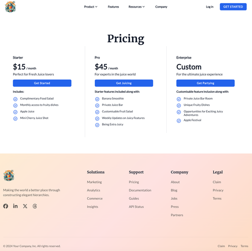 Pricing Page composed of title and three pricing options