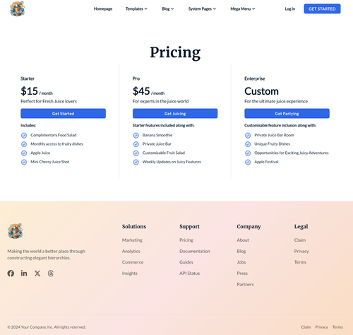 Pricing Page composed of title and three pricing options