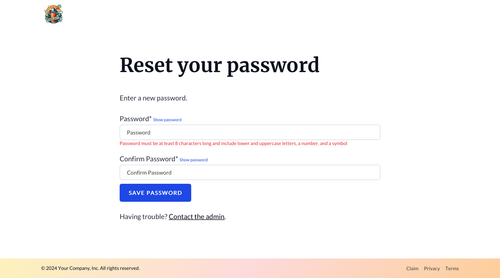 Page template: Creating a new Password