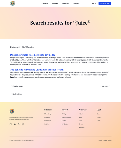 Page template: Search Results