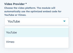 sidebar showing Video Provider dropdown