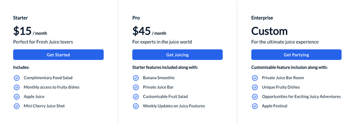 Screenshot how Three Grid Pricing Cards looks