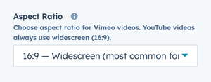 Style → Aspect Ratio select for Vimeo