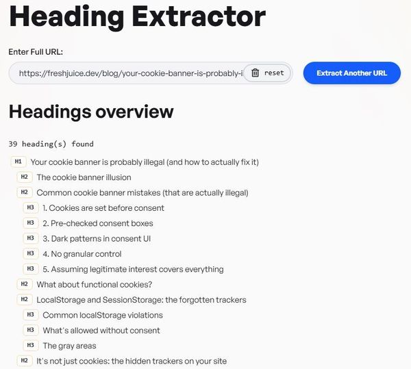 Heading Extractor tool interface