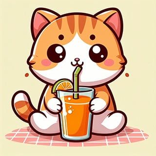 Cat drinking drink using straw