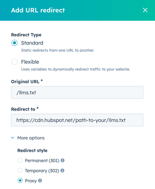 llms.txt Proxy Redirect in HubSpot