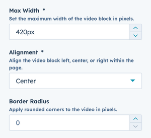 Style tab settings for max width, alignment, border radius